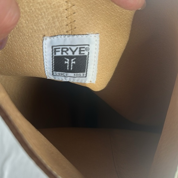 Frye Brown Suede Women’s Knee High Riding Boots Sz 8.5 Leather Brass Details - Picture 8 of 16